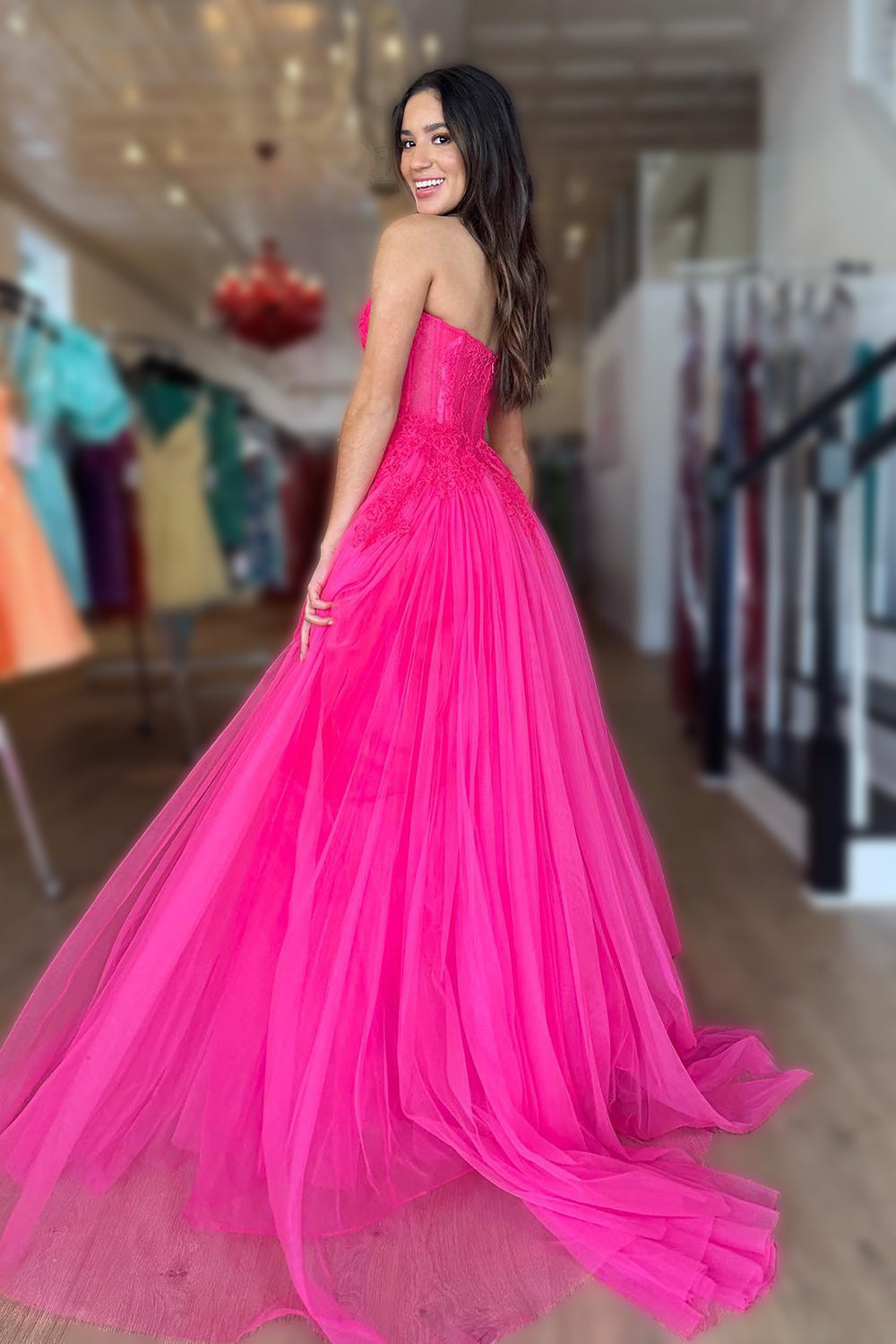 Tulle A-Line Sweetheart Corset Prom Dress