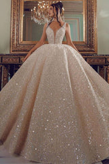 Cathedral Wedding Dress V Neck A Line Sequined Wedding Dress