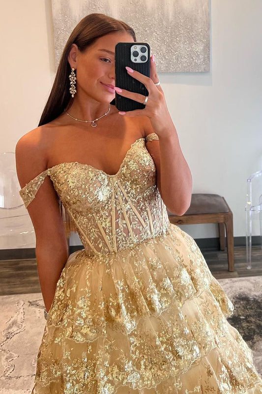 Leona Dressystars Princess Off the Shoulder Sequined Lace Prom Dress