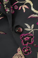 Timeless Black Jacquard Satin Notched Lapel Blazer