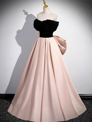 A-Line Off-Shoulder Satin Champagne Long Prom Dress Champagne Long Formal Dress