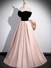 A-Line Off-Shoulder Satin Champagne Long Prom Dress Champagne Long Formal Dress