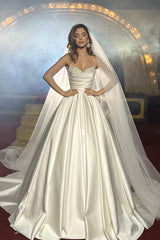 Ivory Satin Wedding Dress Ball Gown Beaded Sweetheart Bridal Dress