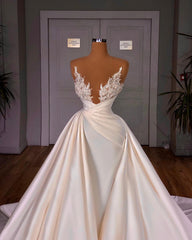 Ivory Wedding Dress A Line Beaded Bridal Dress with Panel Train