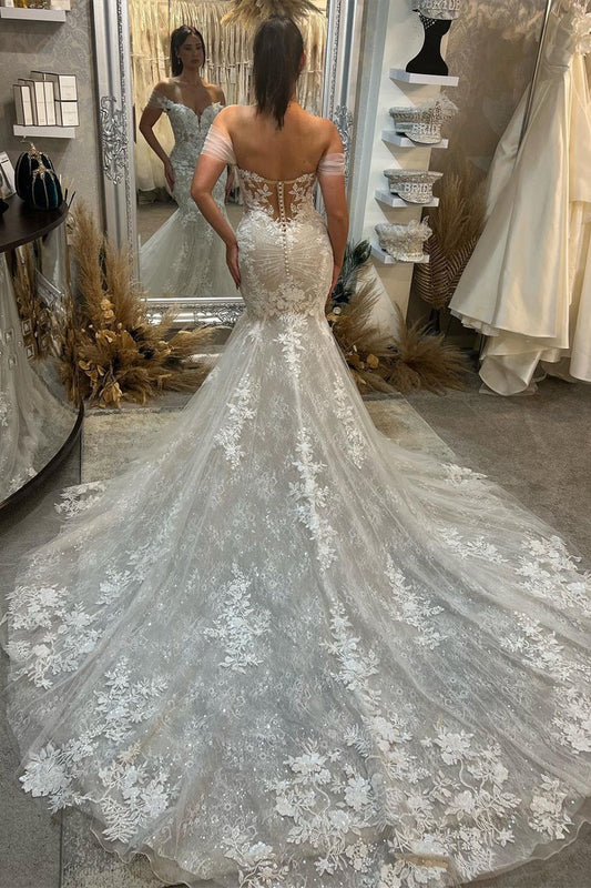 Chic Wedding Dress Off The Shoulder Lace Mermaid Appliques Bridal Dress