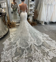 Chic Wedding Dress Long Sleeves Mermaid Lace Appliques Bridal Dress