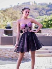 sexy corset dotted tulle short length tulle homecoming dress