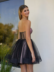 sexy corset dotted tulle short length tulle homecoming dress