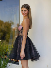 sexy corset dotted tulle short length tulle homecoming dress