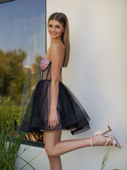 sexy corset dotted tulle short length tulle homecoming dress