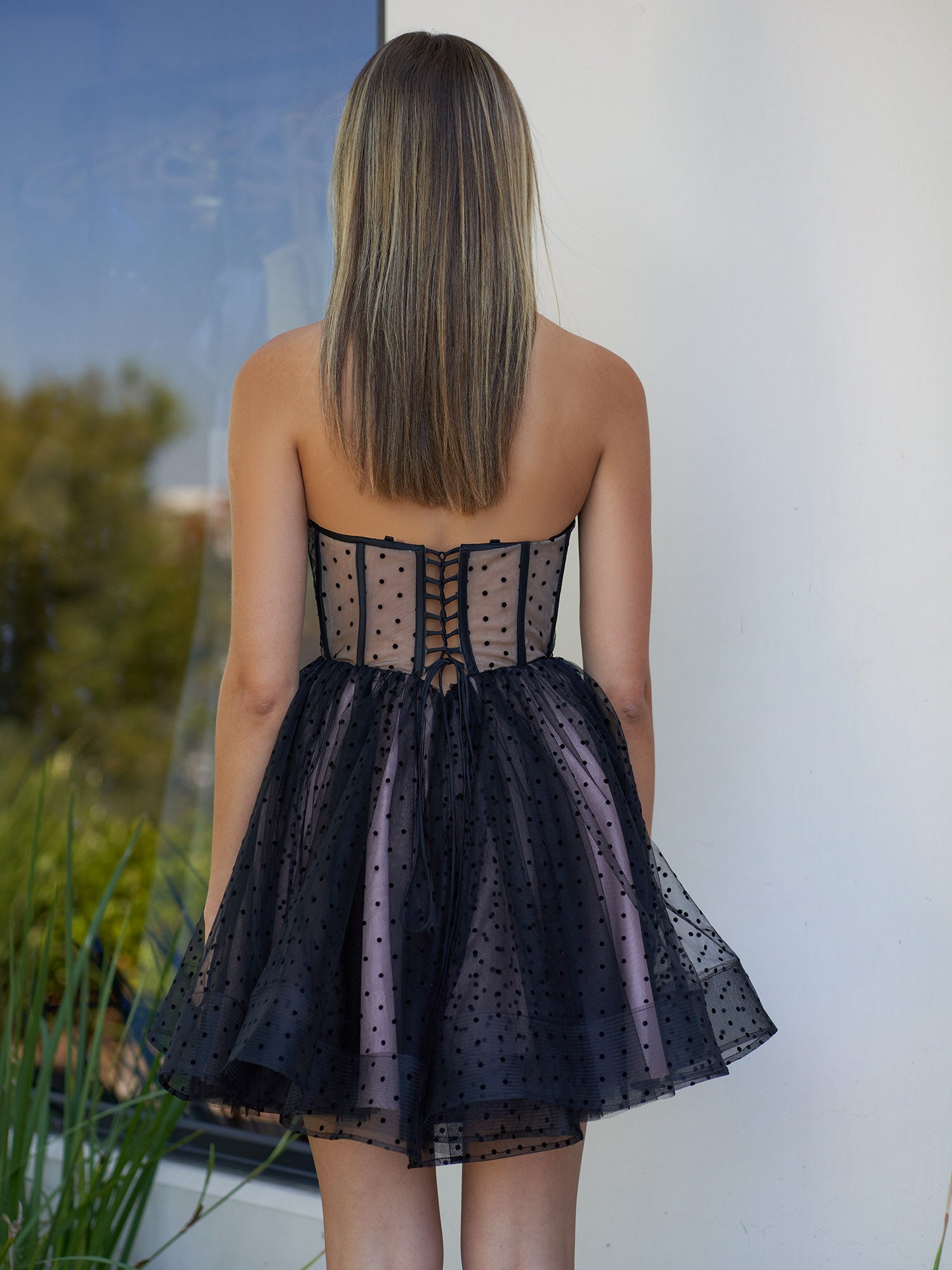 sexy corset dotted tulle short length tulle homecoming dress