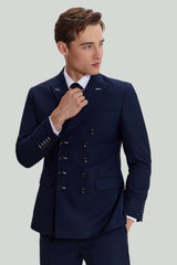 Elegant Navy Double-Breasted Men's Suit Blazer