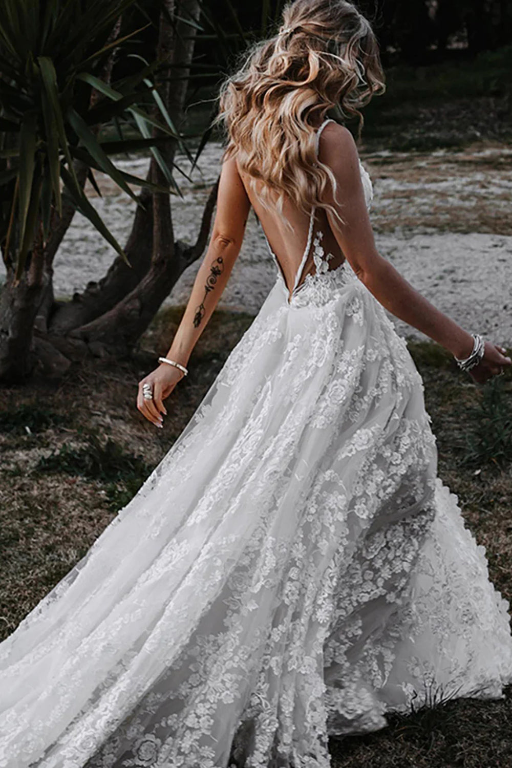 Bohemian White A-Line Wedding Dress Adorned with Appliques