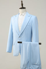 Trendy Light Blue Peak Lapel 2-Piece Men's Prom Suit