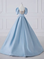 A-Line Satin Blue Long Prom Dress Blue Satin Long Formal Dress