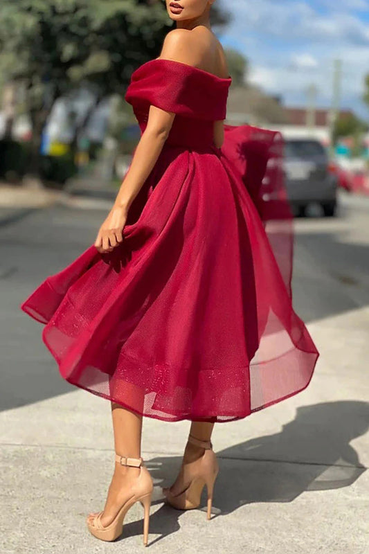 Burgundy Off The Shoulder Prom Dress