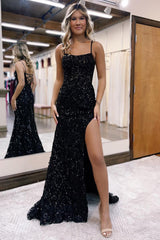 Remy Dressystars Mermaid Scoop Neck Sequin Material  Elegant Prom Dress with Split Design