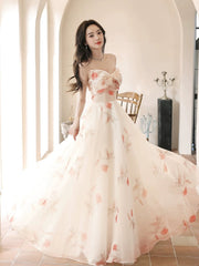 A-Line Champagne Long Prom Dress Champagne Long Formal Dress