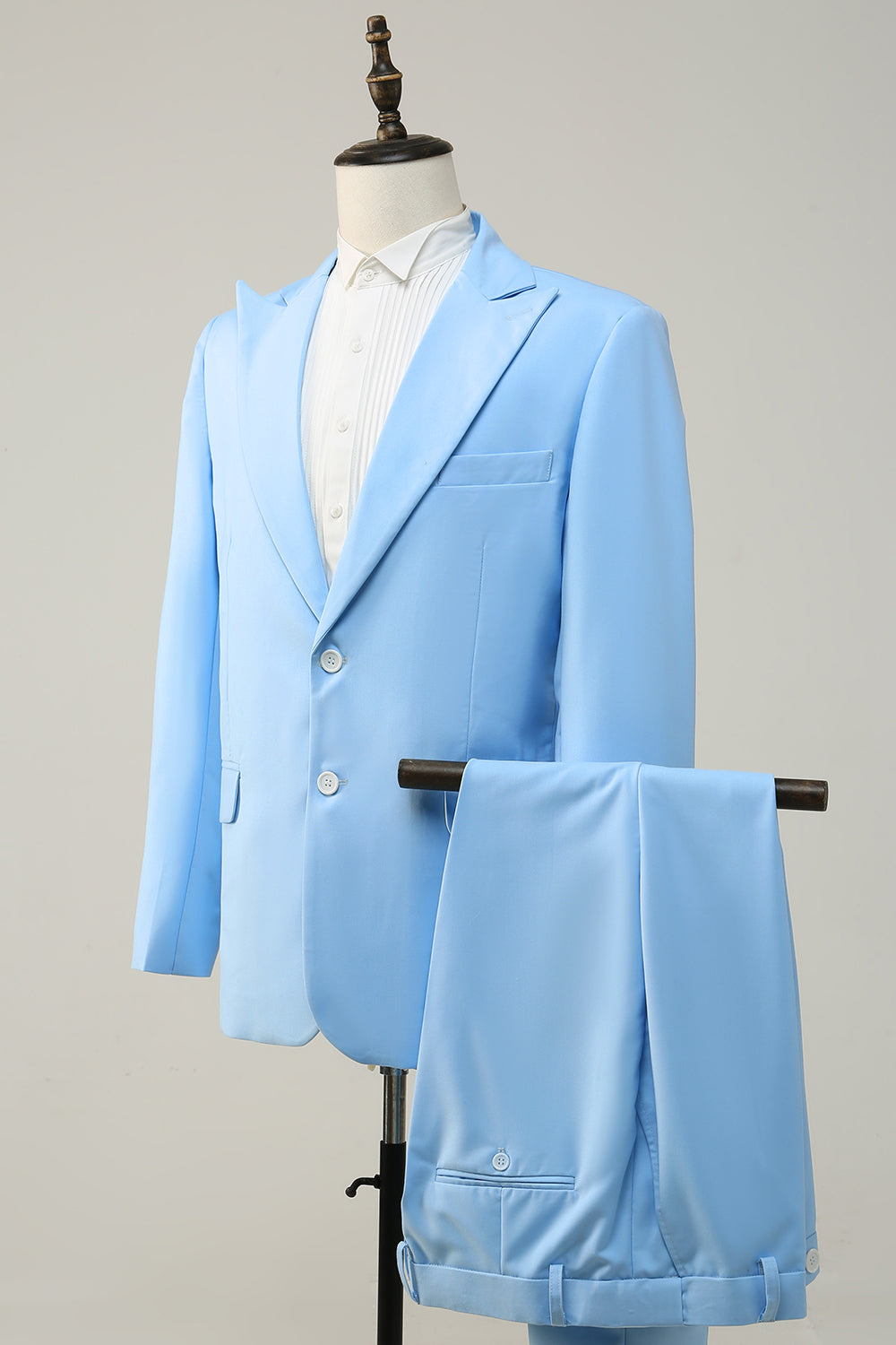 Stylish Peak Lapel Single-Breasted Sky Blue Men's Prom Suit