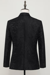 Sleek Black Jacquard Satin Notched Lapel Men's Blazer