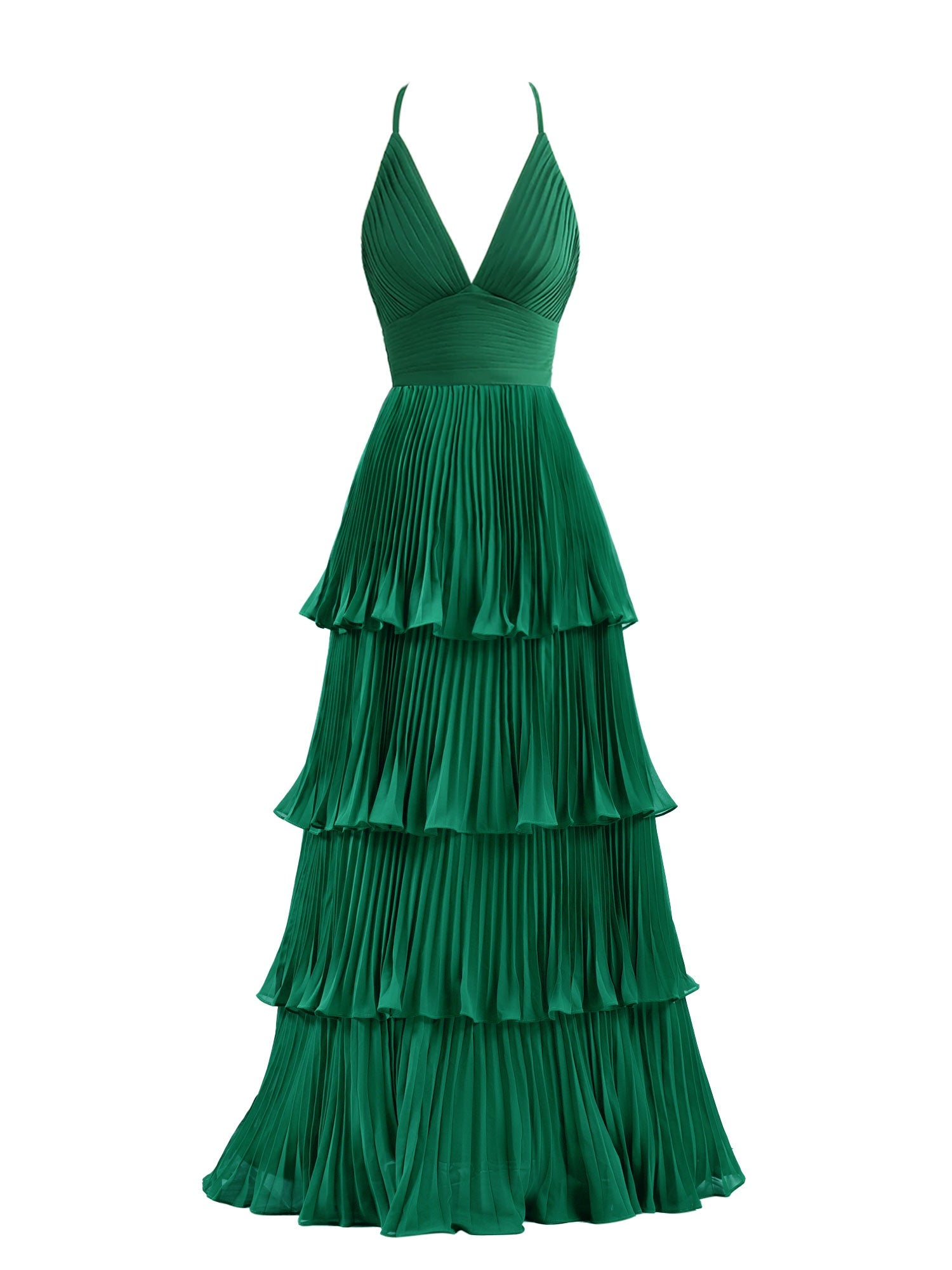 Dark Green A-Line Tiered Floor Length Chiffon Bridesmaid Dress