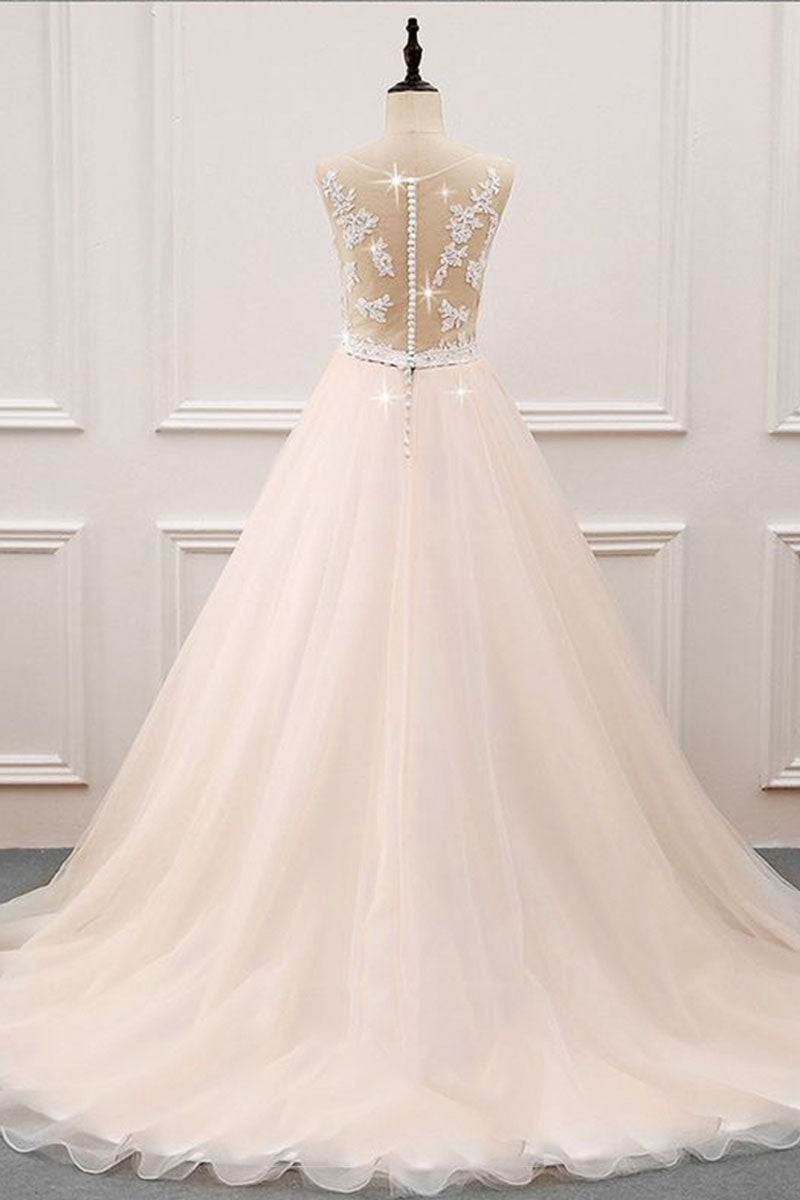 Champagne Tulle Lace Long Prom Dress Evening Dress