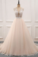 Champagne Tulle Lace Long Prom Dress Evening Dress