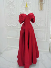 A-Line Off-Shoulder Satin Red Long Prom Dress Red Long Formal Dress