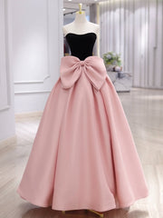 A-Line Sweetheart Neck Satin Velvet Pink Long Prom Dress Pink Long Formal Gown