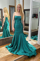 Royal Blue Corset Detachable Sleeves Mermaid Long Prom Dress with Slit(Gloves are not Included)