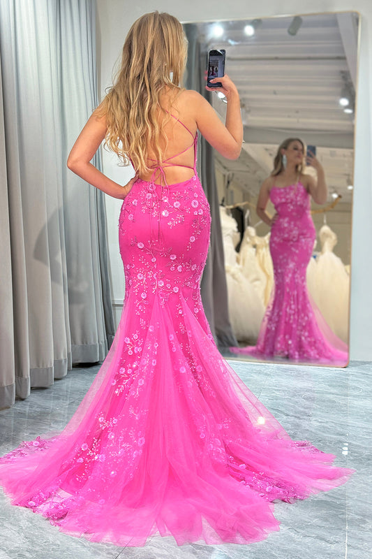 Fuchsia Mermaid Long Prom Dress With Appliques