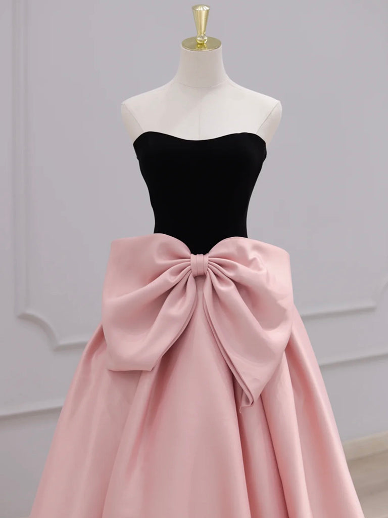 A-Line Sweetheart Neck Satin Velvet Pink Long Prom Dress Pink Long Formal Gown