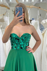 Sparkly Dark Green A Line Sweetheart Long Mirror Prom Dress