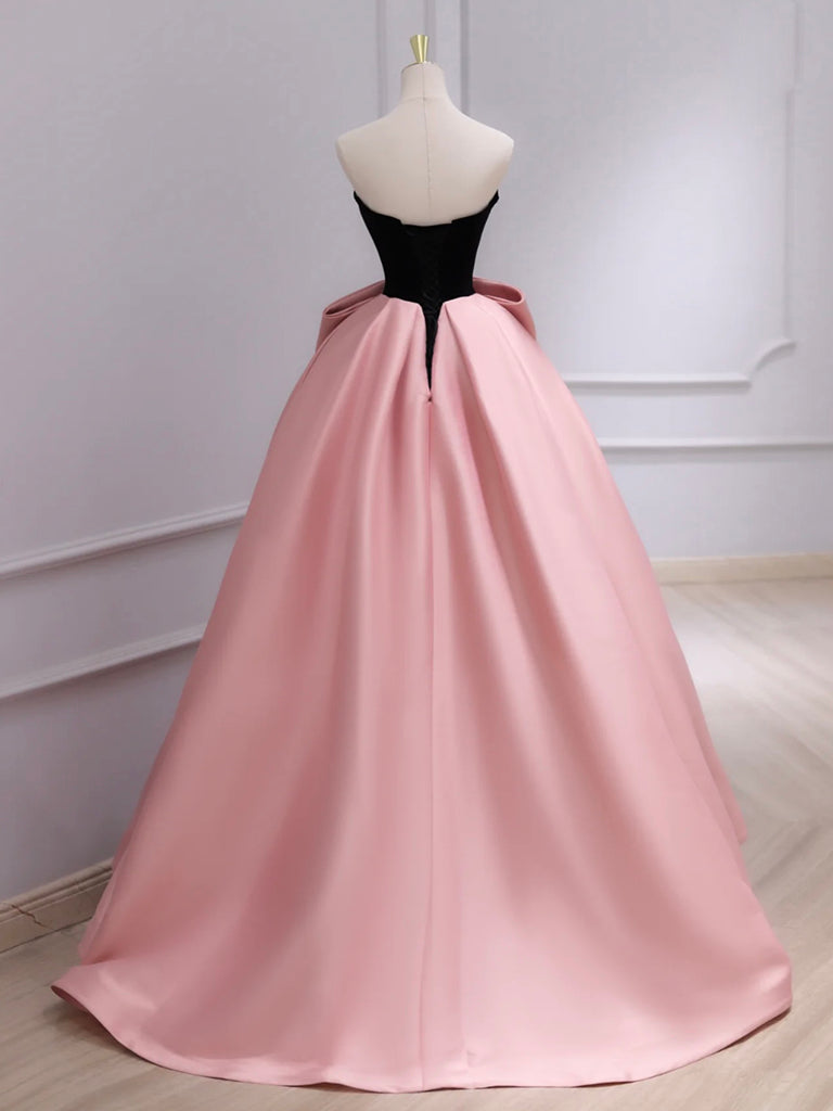 A-Line Sweetheart Neck Satin Velvet Pink Long Prom Dress Pink Long Formal Gown