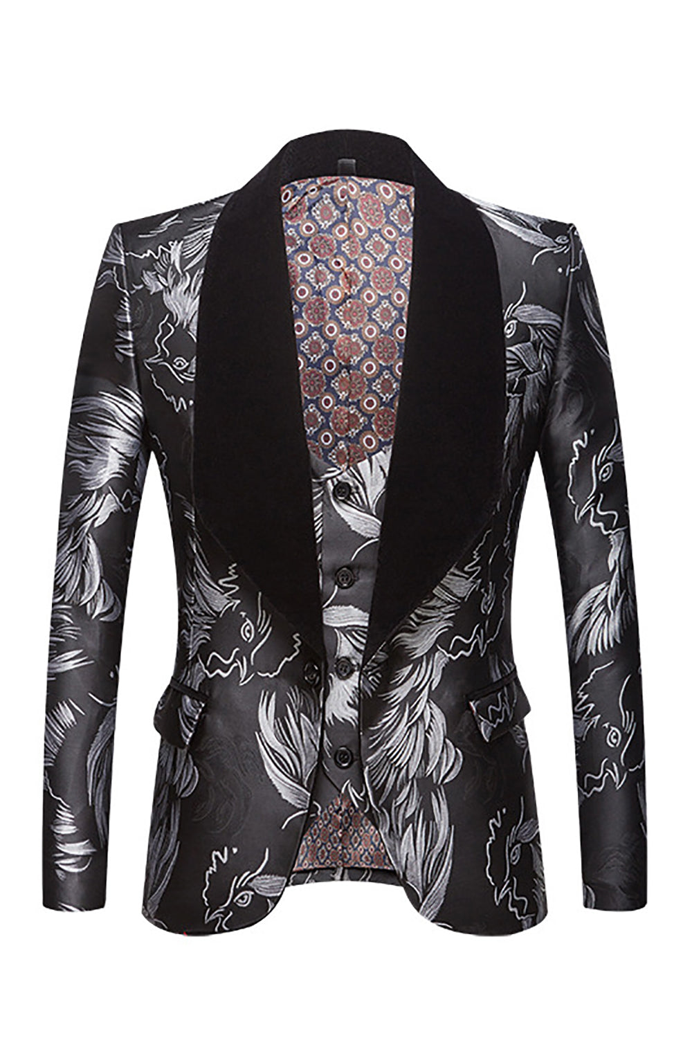 Sophisticated Grey Jacquard Shawl Lapel Men's Blazer