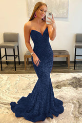 Strapless Sequins Black Mermaid Prom Dress