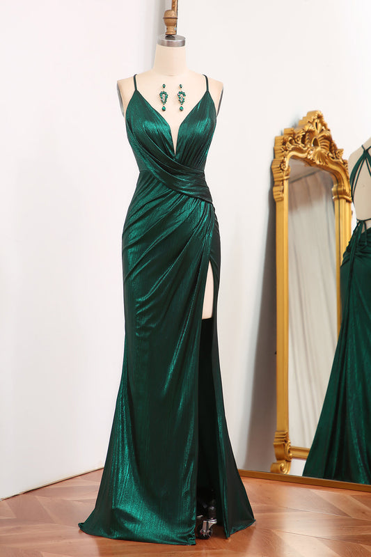 Dark Green Mermaid Long Prom Dress With Slit