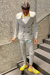 Light Grey Notched Lapel Double-Breasted 2-Piece Prom Suit for Men