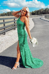 Glitter Black Sequins Long Prom Dress with Slit