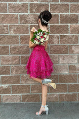 hot girly pink a line sequin style lace short homecoming dresses