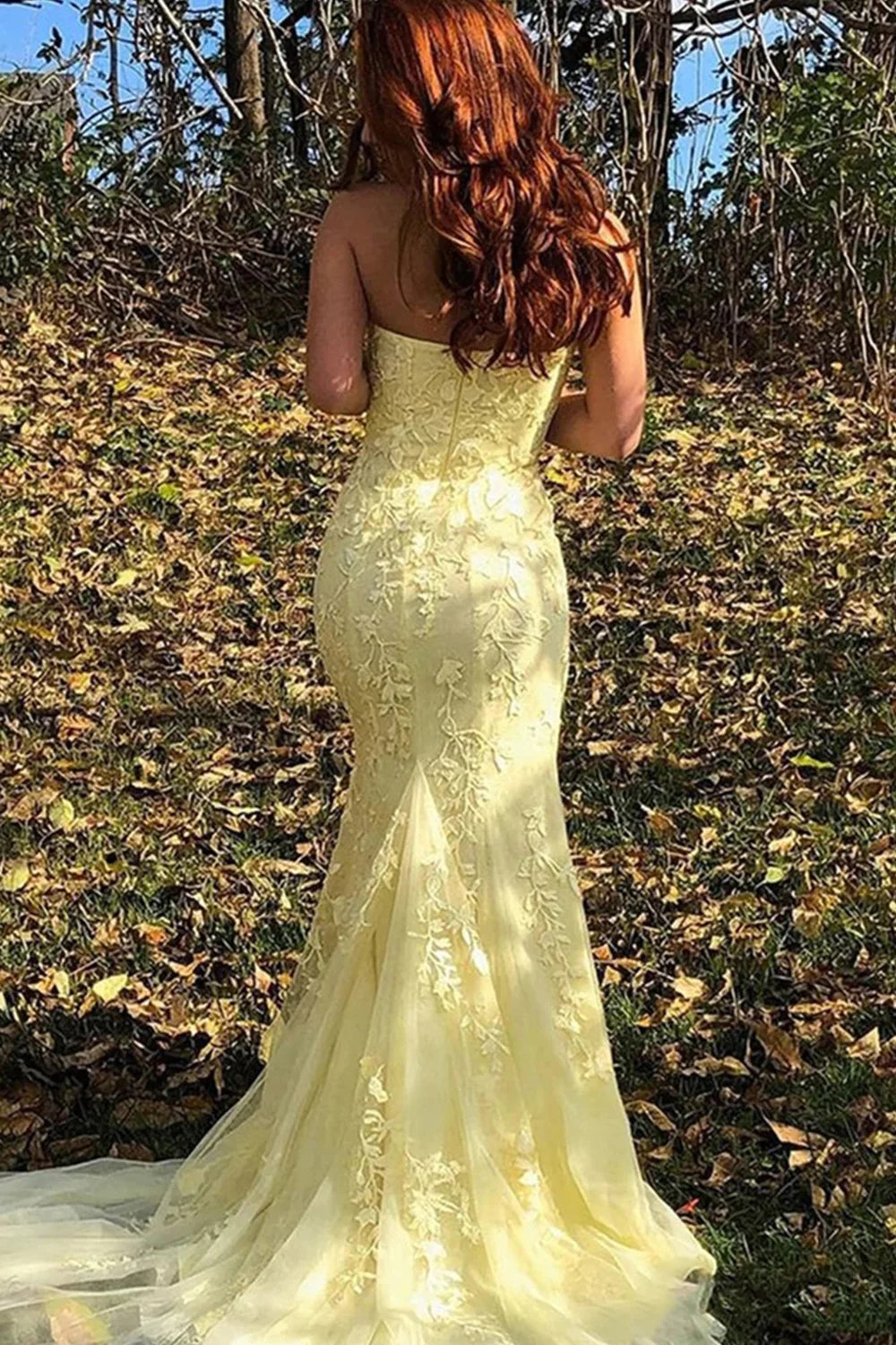 Camryn Dressystars Mermaid Strapless Lace Long Elegant Prom Dress with Split Design