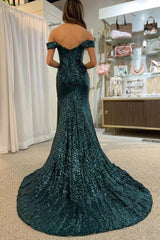 Royal Blue Off Shoulder Mermaid Prom Dress with Slit