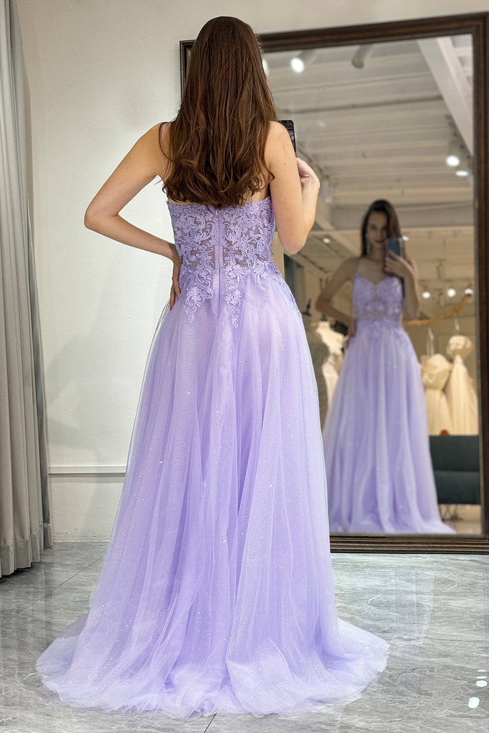 A Line Light Purple Long Prom Dress With Appliques