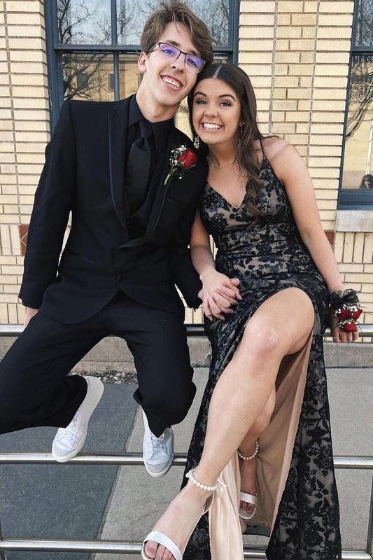 Elegant Black Notched Lapel Single-Breasted 3-Piece Prom Suit