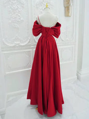 A-Line Off-Shoulder Satin Red Long Prom Dress Red Long Formal Dress