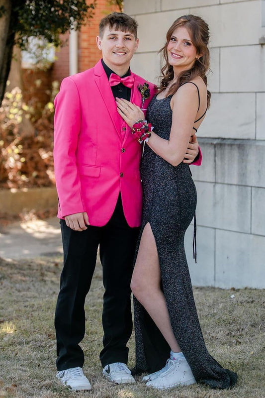 Hot Pink Notched Lapel 3-Piece Prom Homecoming Suit