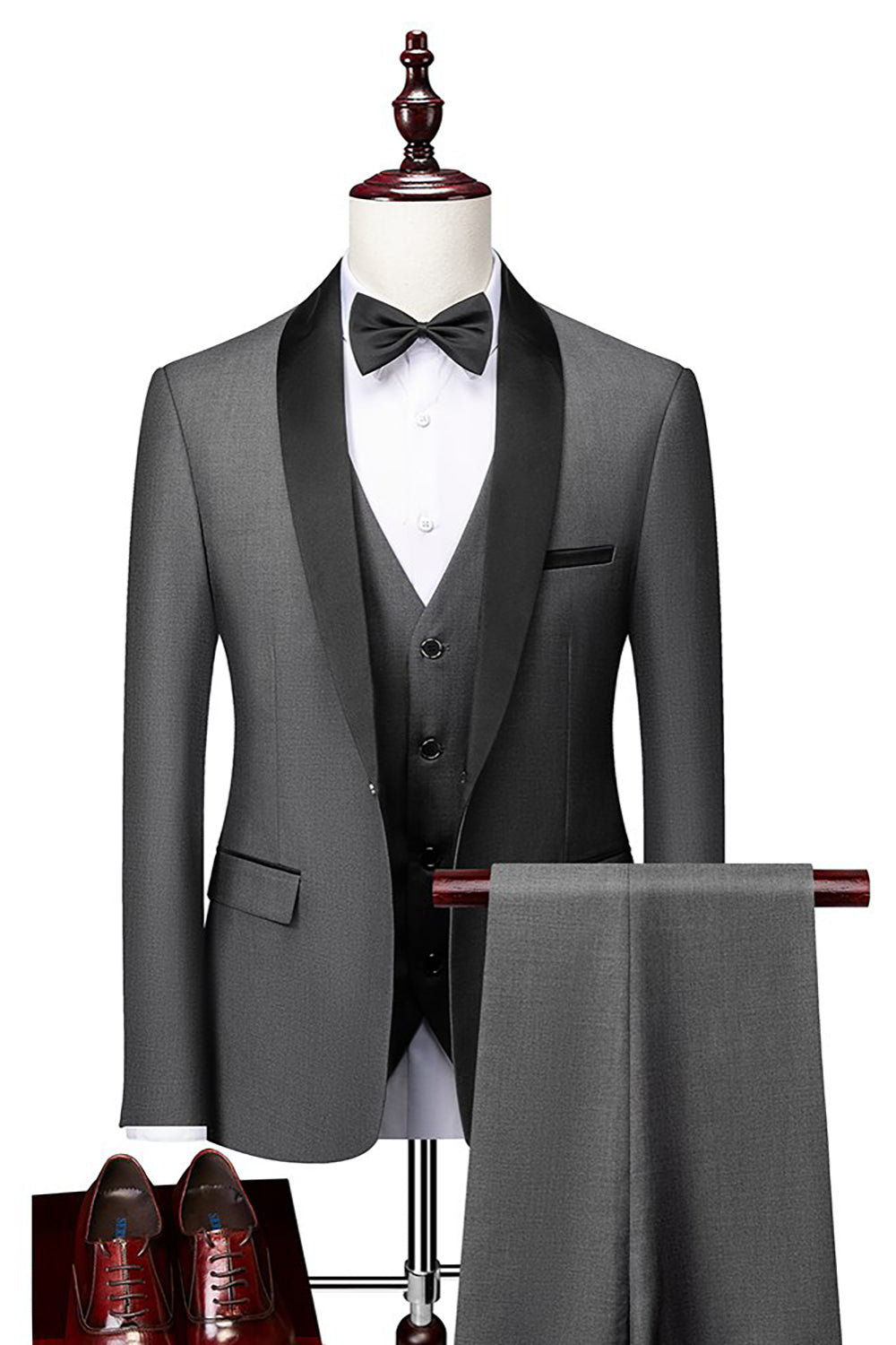 Timeless Grey Shawl Lapel Men's 3-Piece Suit