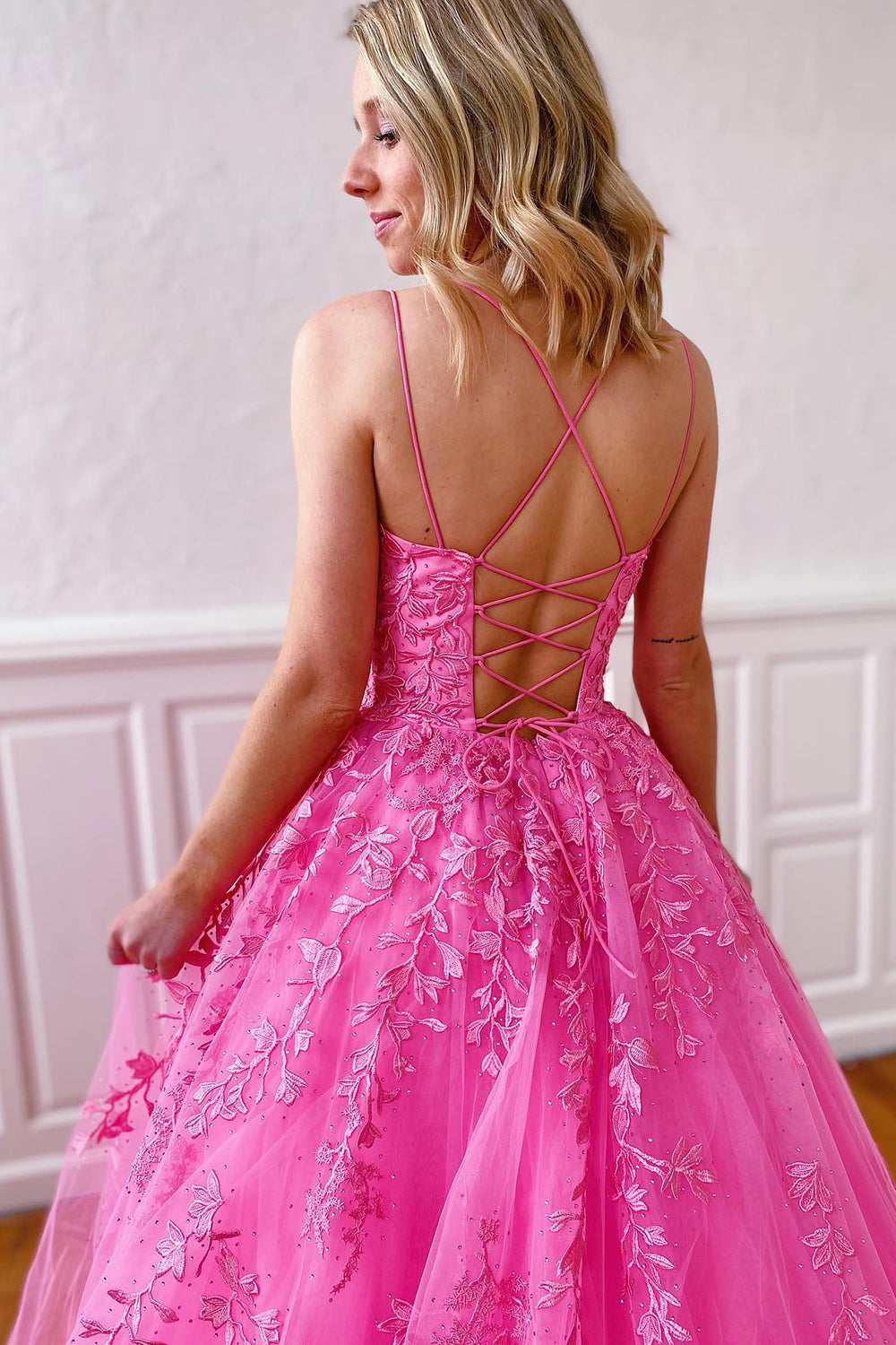 A-Line Spaghetti Straps Long Prom Dress