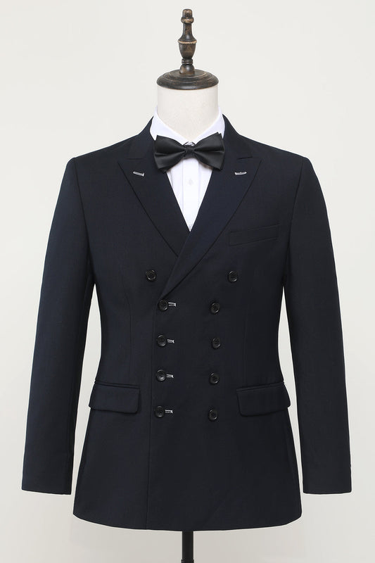 Elegant Navy Double-Breasted Men's Suit Blazer