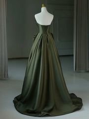 A-Line V-Neck Satin Green Long Prom Dress Green Long Formal Dress